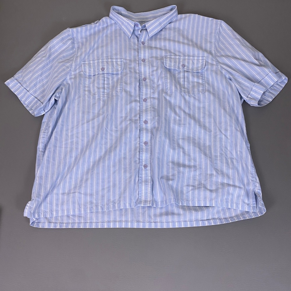 John Blair Button Down Shirt Men's 3XL Short Sleeve Blue White Striped Pockets
